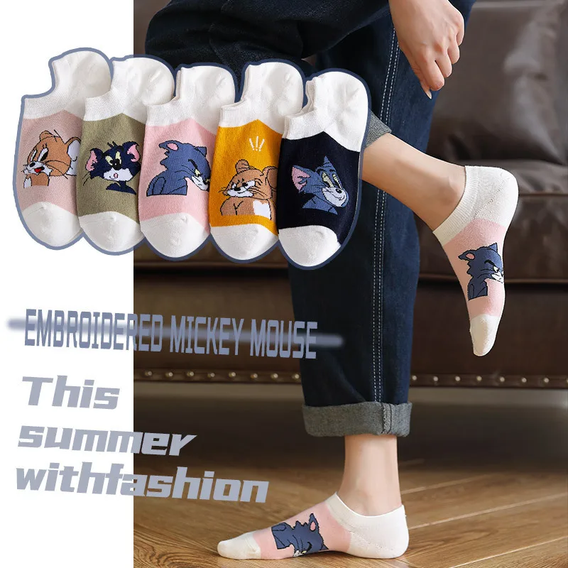 5 par Tom i Jerry Anime Cartoon Cute Boat Socks Newborn Baby Boys and Girls Socks 0-1-3-7Y Kids Soft Comfort Socks