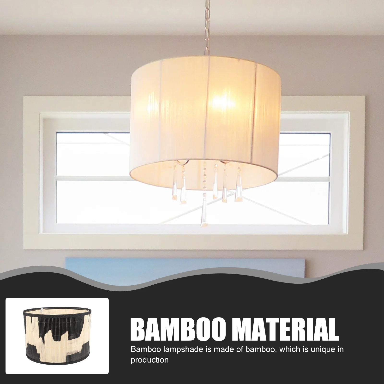 

Bamboo Lamp Shade Decorative Barrel Drum Style Printed Cover for Pendant Table Restaurant Hotel Pendant Light Shade