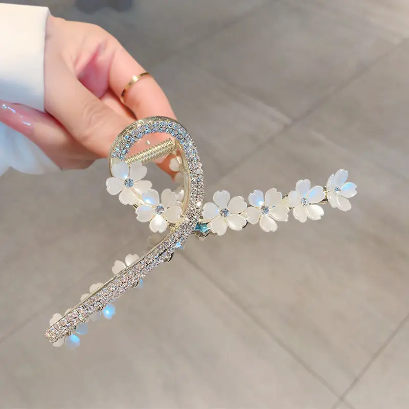 Korean Water Diamond Flower Alloy Material Hair Grab Sweet Large Shark Clip Hair Ornament
