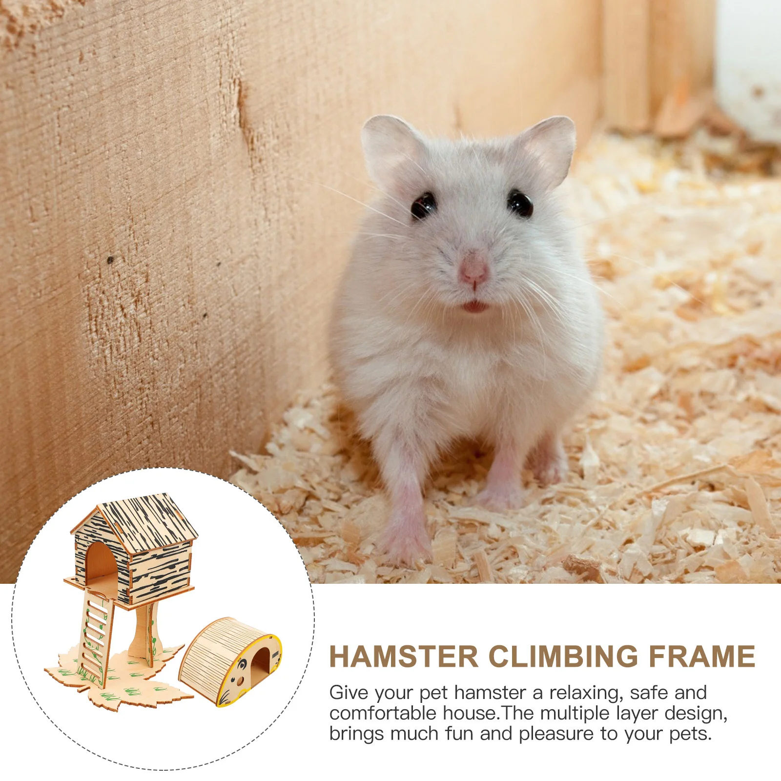 2 Pcs Hamster House Plaything Climbing Frame Toy Chinchilla Wooden Villa Cabin Hide Place Pet Accessory