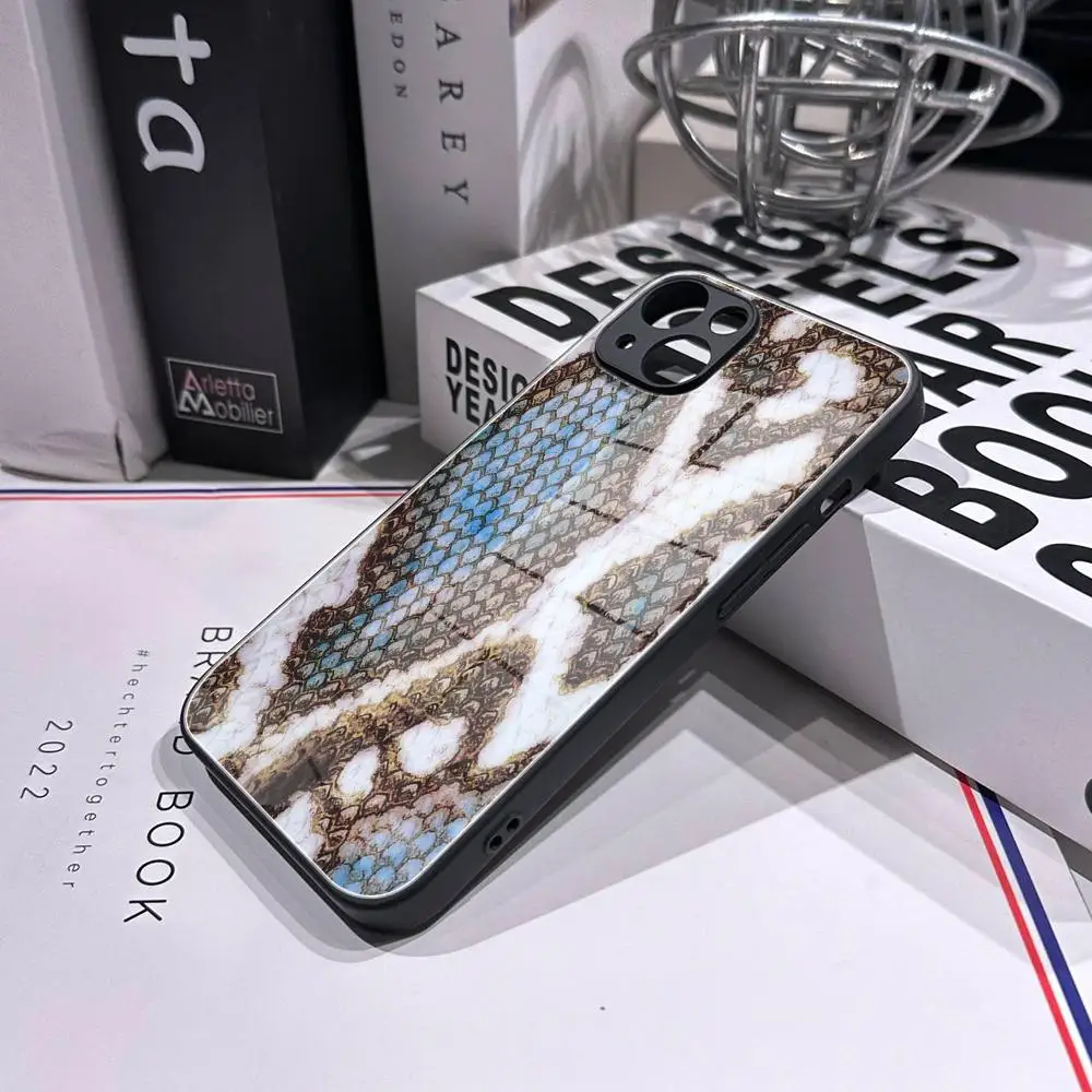 Luxury Leopard Snake leather Anti-Fall Case protectio for iPhone 16 15 13 12 11 14 17 Pro Max Plus 17 Air XS XR Glass phone case - view 4