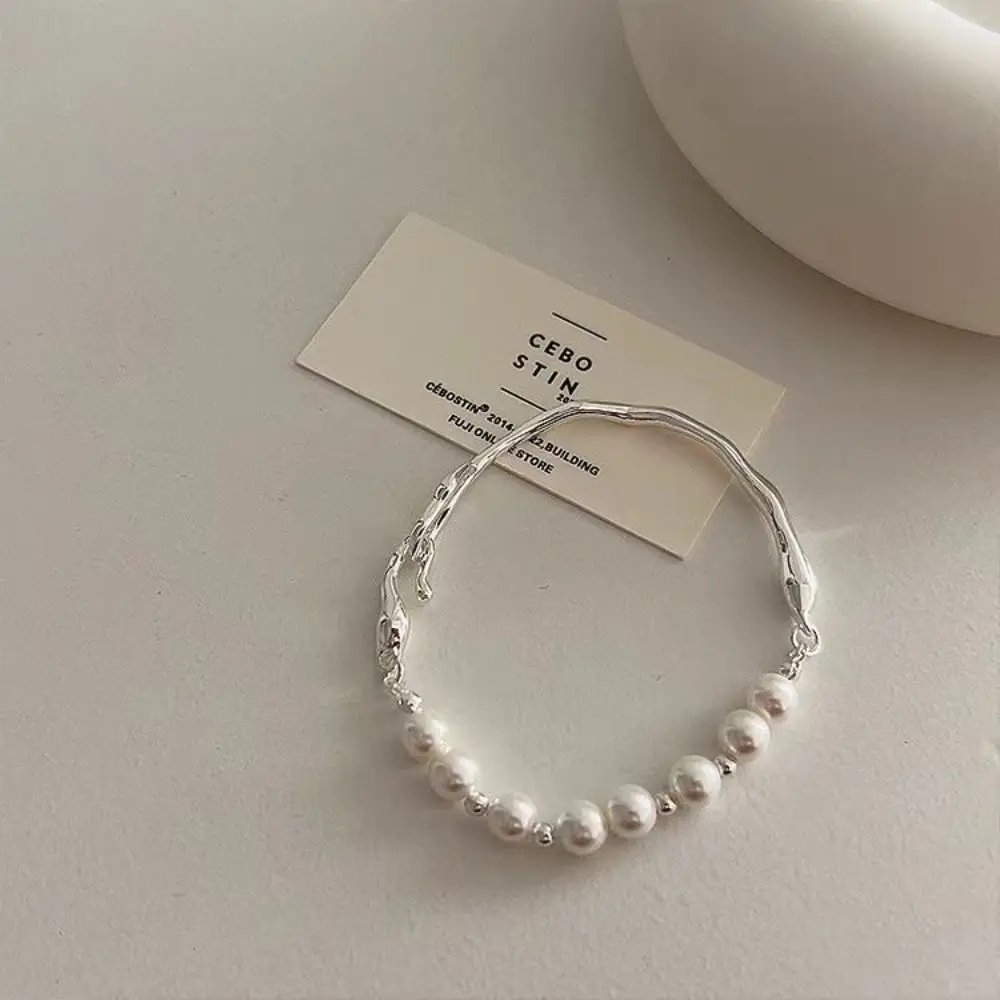 Baroque Irregular Liquid Metal Party Jewelry Accessories Temperament Women Bracelet Copper Korean Style Jewelry Pearls Bracelet