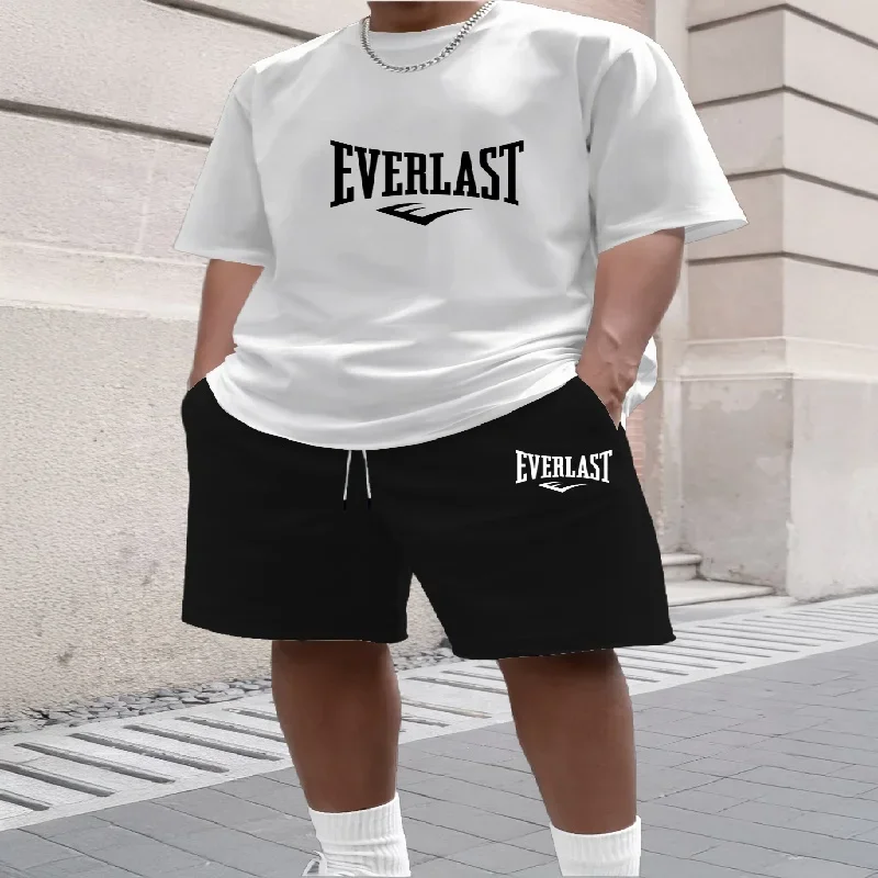 

Summer fashion trend casual sports two-piece set youth men's short sleeved T-shirt+shorts set
