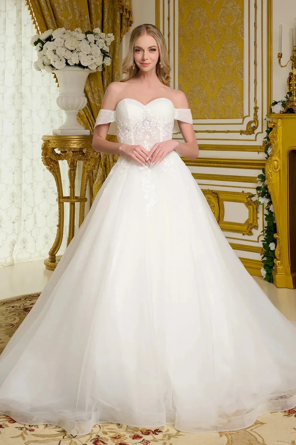 

DRESS FORU Elegant White Wedding Dress Tulle for Floor-Length Sweetheart Prom Party Embroidery Lace-up Robe De Soirée Customized