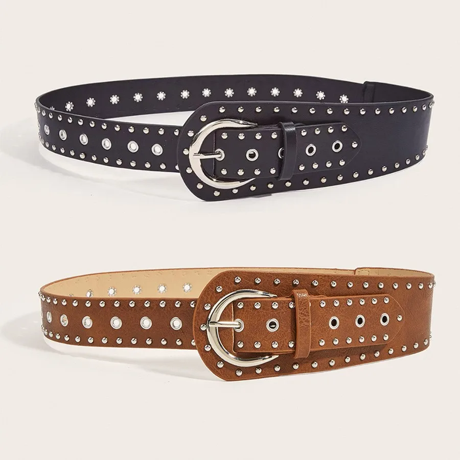 Vintage Punk Style Studded Rivet Wide Waist Belt For Women Fashion All Match Y2k Hot Girls Decorative Corset Belt For Jeans Skir