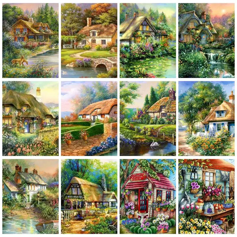 

RUOPOTY Diamond Painting Village House Embroidery Landscape Cross Stitch Mosaic Rhinestone Pictures Handmade Gift Decor