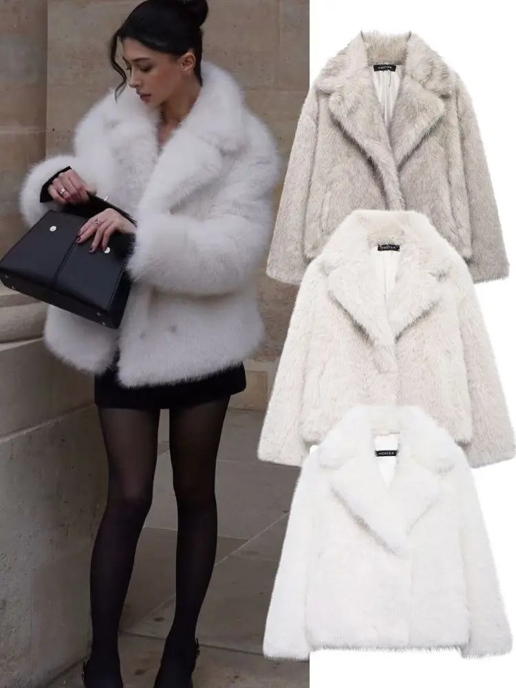 

HH повседневное женское плюшевое пушистое пальто из искусственного меха, осень-зима 2022, женская теплая уличная одежда с отложным воротником, элегантные пальто большого размера
