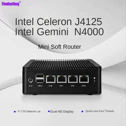 AN2 четырехъядерный Intel N4000/J4125 4 * I255 2,5G LAN мини-ПК безвентиляторный мягкий роутер HD-MI VGA SSD PfSense брандмауэр устройство