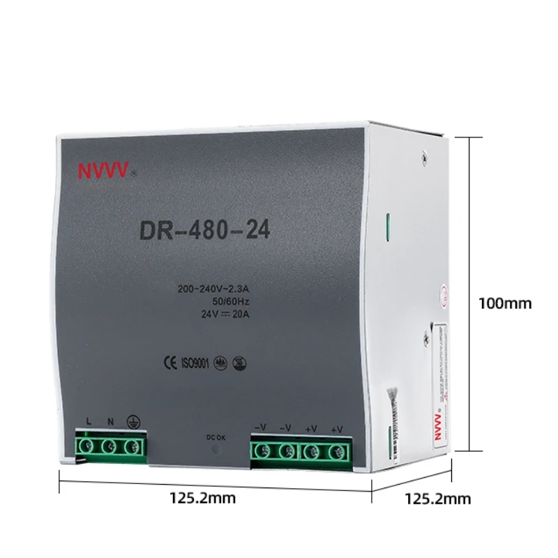 NVVV Single Output 480W Din Rail Switching Type Industrial Power Supply DC 24V 20A 48V 10A DR-480-48 DR-480-24