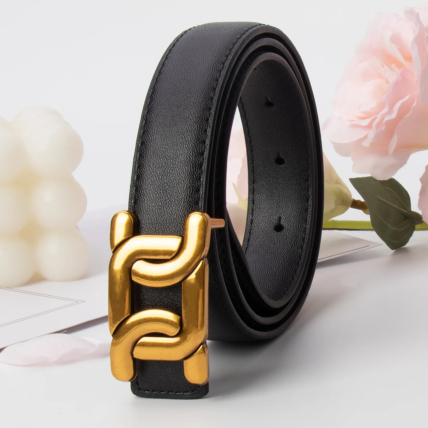 1 Stück Damengürtel für Jeans, Damen-Ledergürtel mit goldener Schnalle, Designer-Gürtel für Hosen, Jeans, Kleider