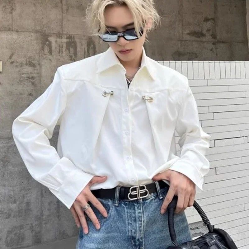 

Advanced Metal Buckle Design Niche Top Personalized Handsome Loose Casual Blouse Men's Fashionable Trendy Shirt Aesthetic Chic