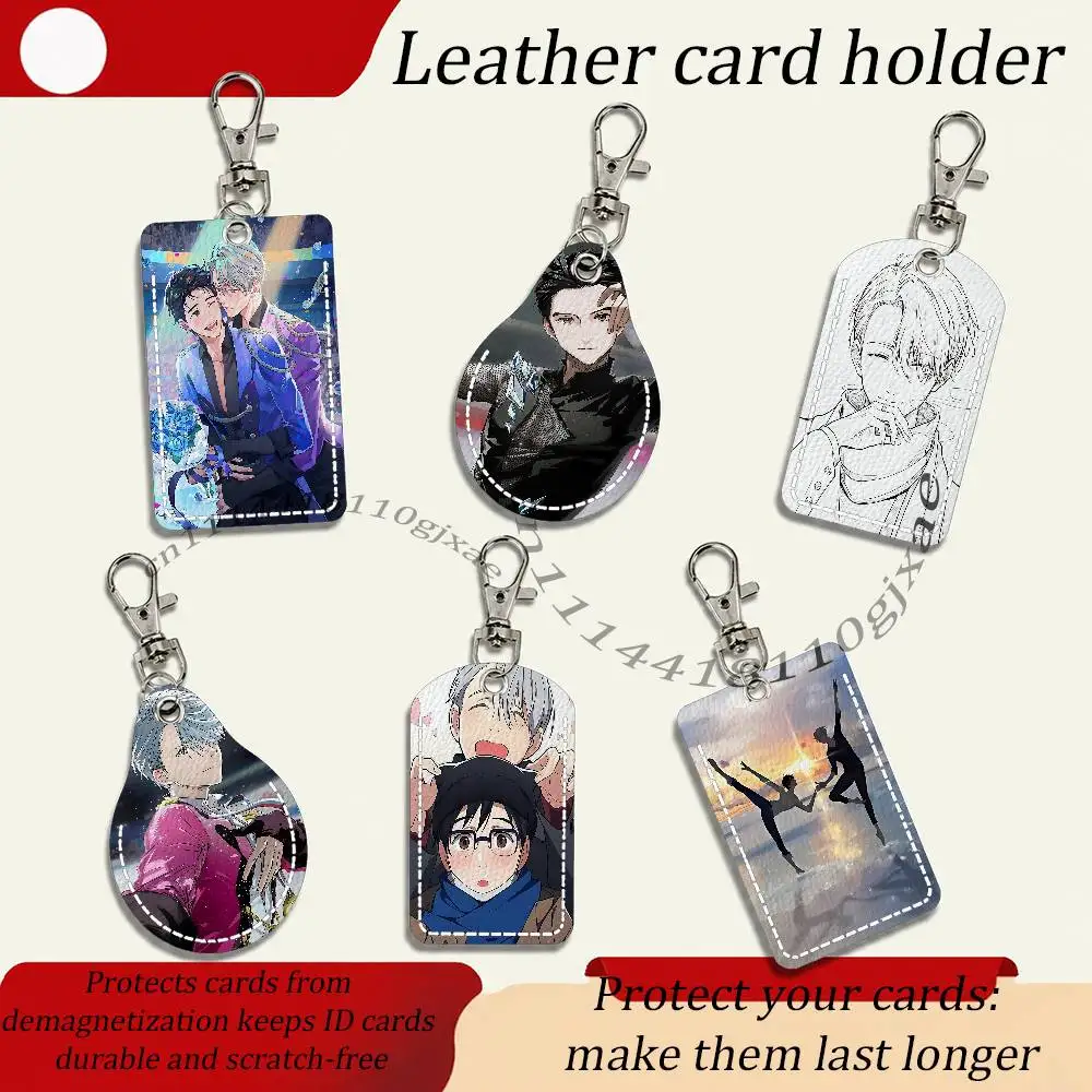 Victuuri Y-Yuri On Ice Victor Nikiforov Katsuki Case Leather Card Holder Keychain Key Ring Transportation Card Case With Lanyard