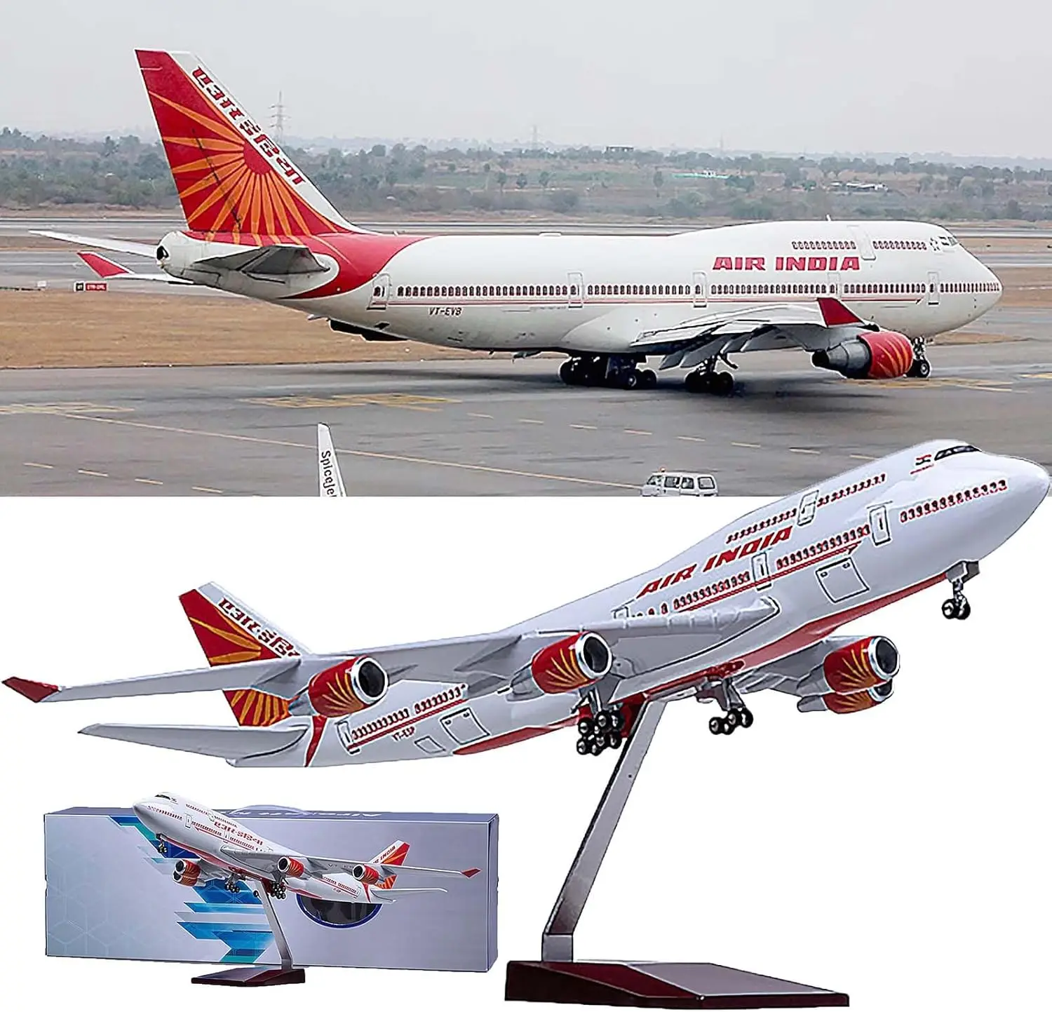 For India Airline B747 Plastic Model Static Aircraft 47cm 1/160 Diecast Airplane Model with Landing Gear Wheels Collect Gift