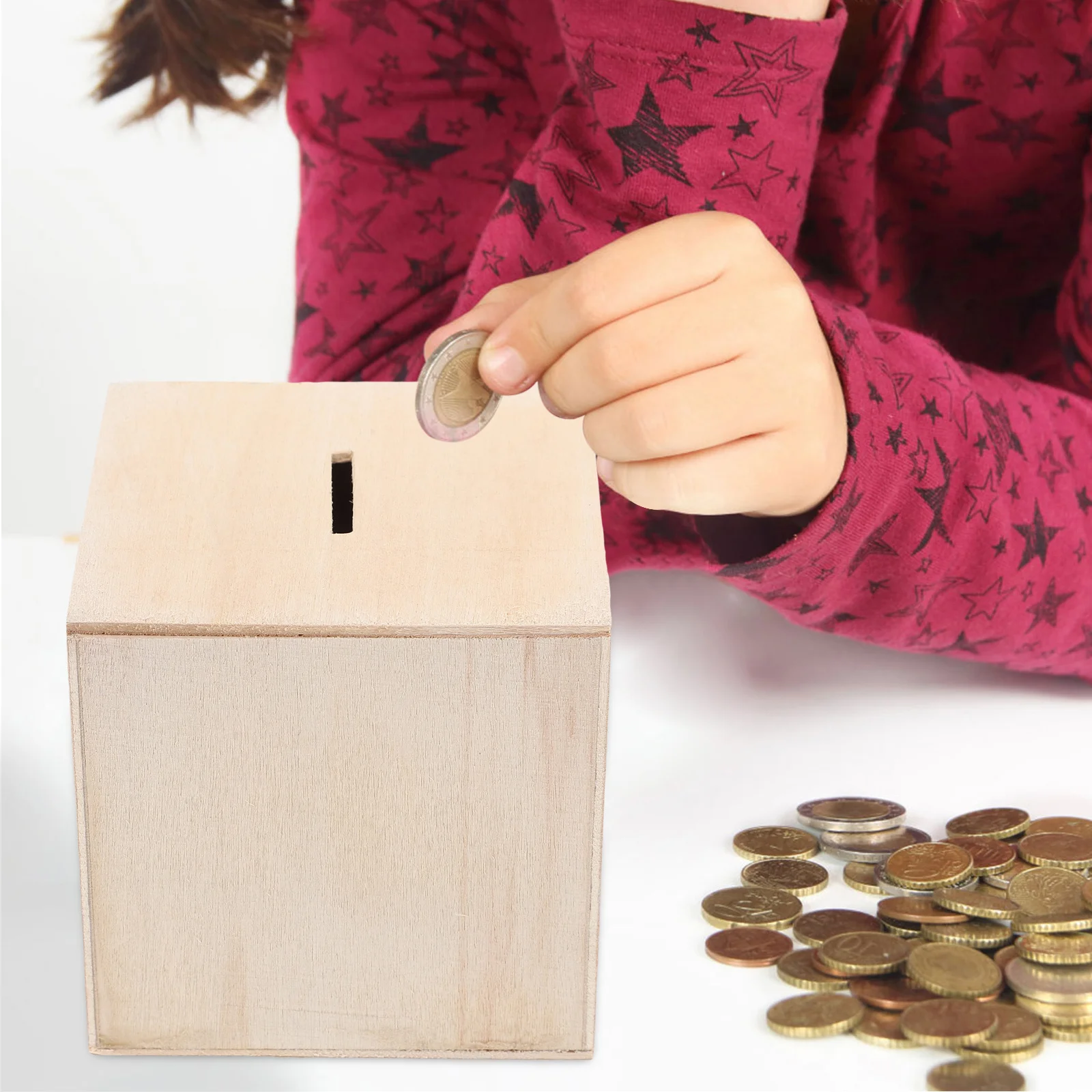 

4Pcs Unfinished Wooden Coin Banks Festive Desktop Ornaments for Childrens Room Decor Wooden Box for Crafts Kids Piggy Bank