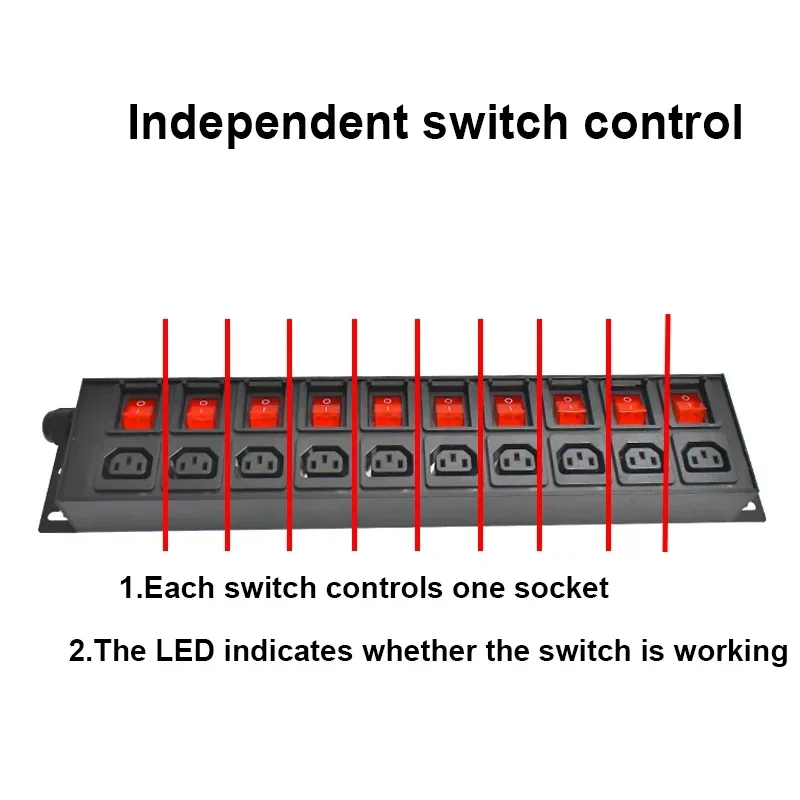 PDU power board, network cabinet rack, double row C13 socket, independent switch control, 8AC with surge protection and 2m wire