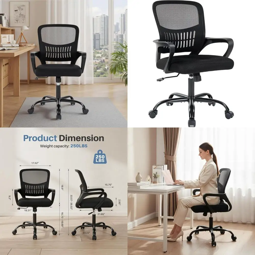 

Ergonomic Mid-Back Mesh Chair with Adjustable Height, Armrests, and 360° Swivel for Home Office Use