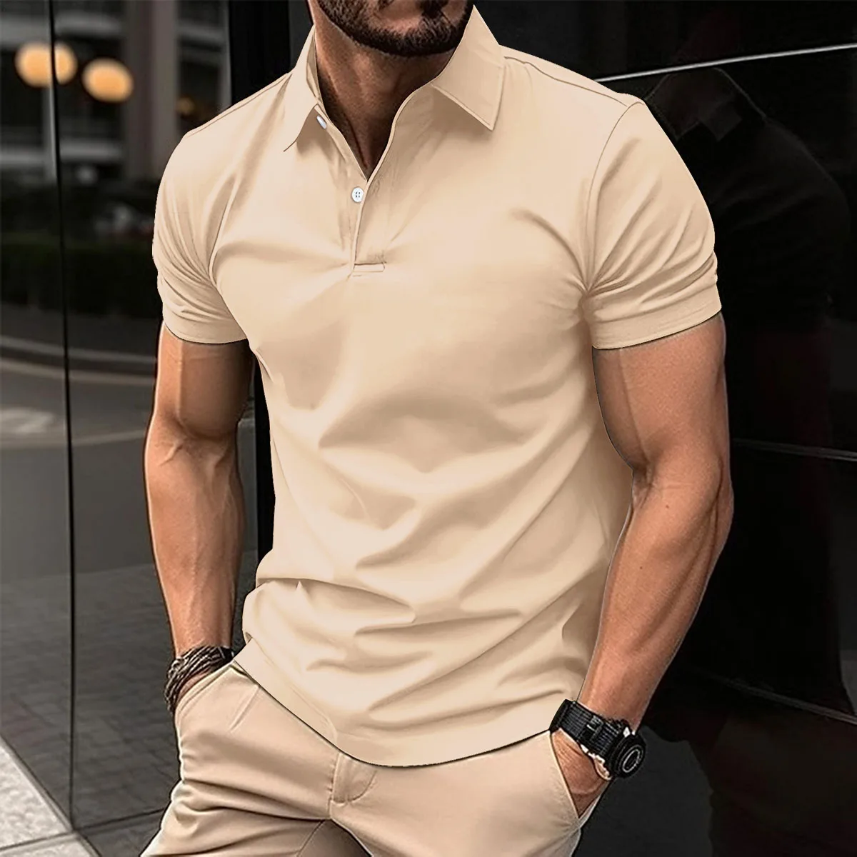 Polo de manga corta para hombre, camisa Polo con botones y cuello vuelto, Top de Color puro, ropa informal cómoda para verano, superventas