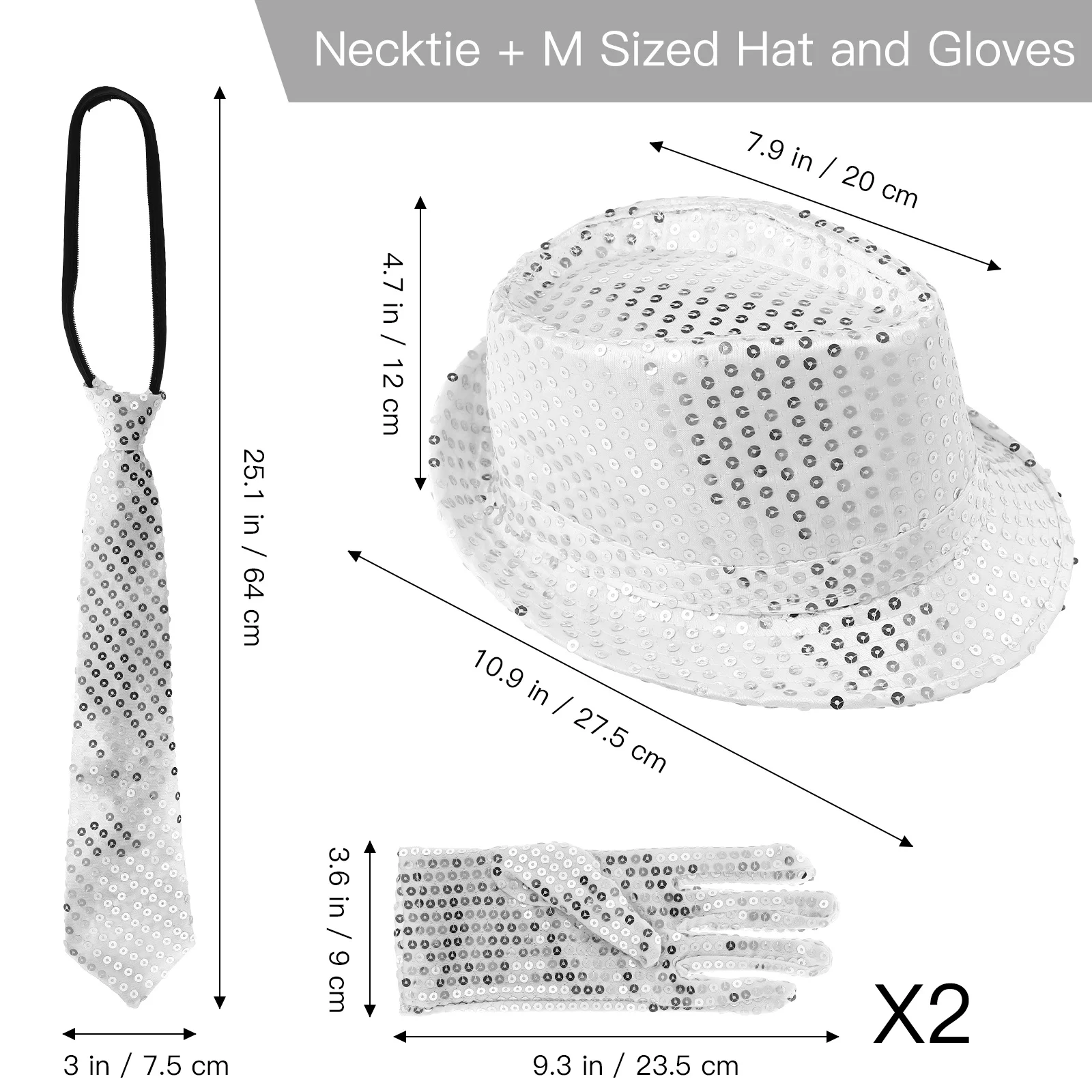 1Set Jazz Dance Costume Accessories Shiny Sequins Hat Gloves Necktie for Kids Adults Stage Performance Party Carnival Decorative