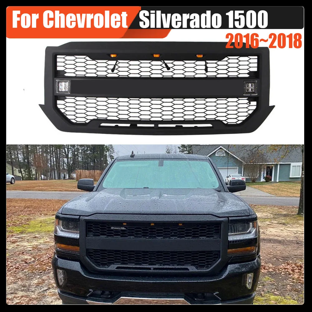 

For Chevrolet Silverado 1500 2016~2018 Dood Mesh Mask Cover Front Radiator Grill Racing Grills High Quality Bumper Grille