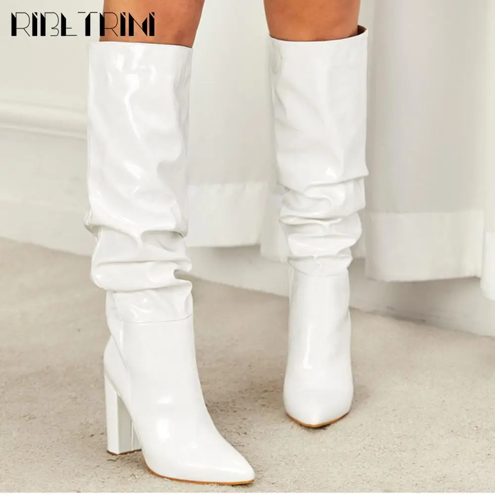 Elegant Women Boots Platform Chunky High Heels Knee High Shoes Slip On Designer Luxury Trendy Winter Street Boots Big Size 42