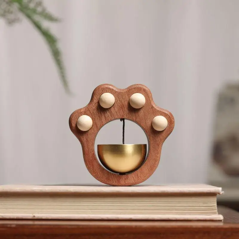 C Cat Claw Cartoon Doorbell Door Opening Reminder Wind Chime Japanese Style Solid Wood Magnetic Copper Bell Home Decoration