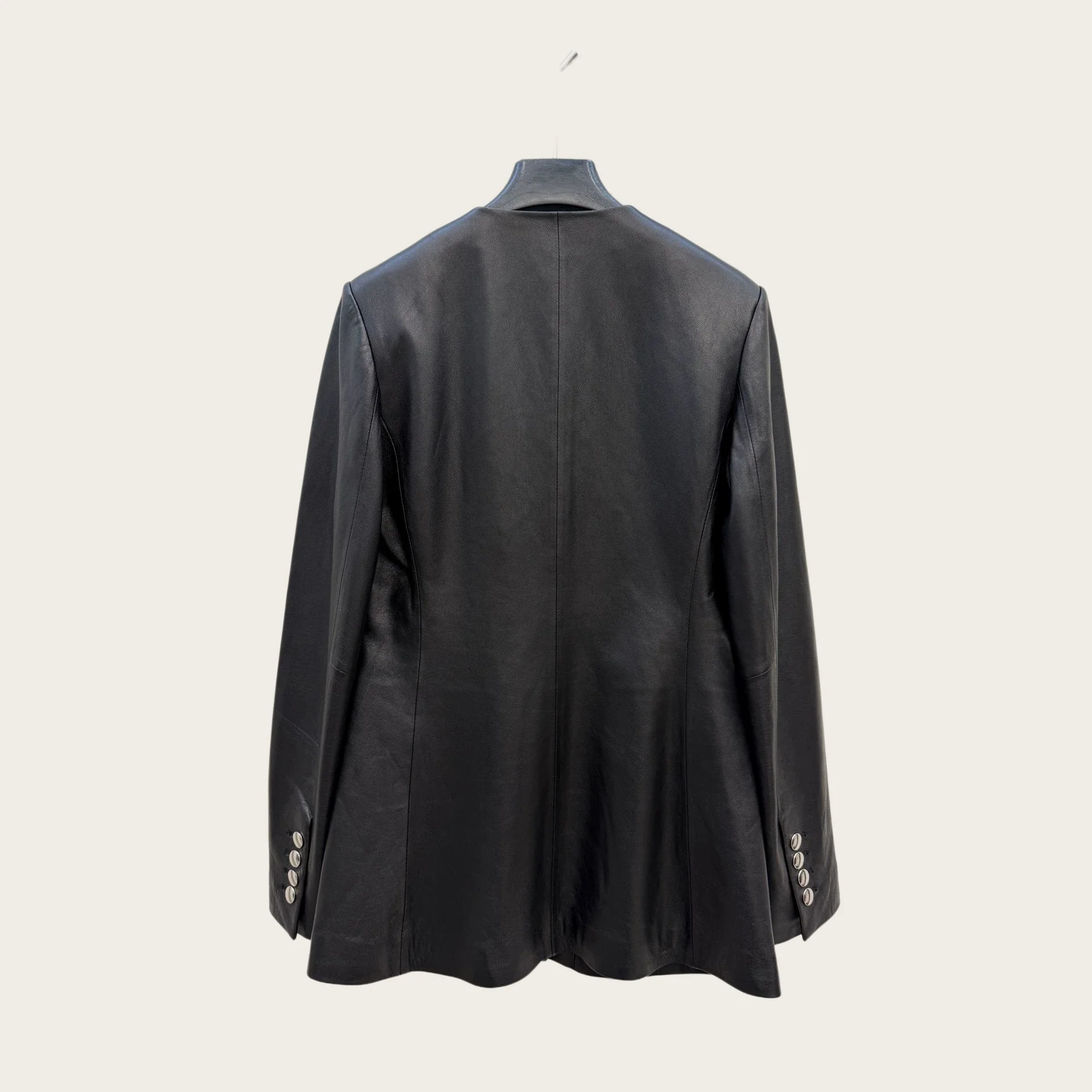 Women's V Neck Metal Buttons Real Sheepskin Leather Jacket