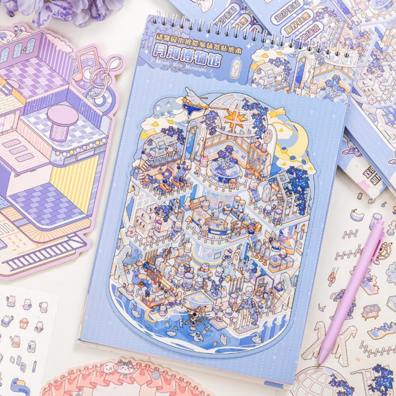 20 pcs Super Large Miniature Scene Sticker Book 3D Cute Three-dimensional House DIY CStudents Educational Fun Sence Sticker