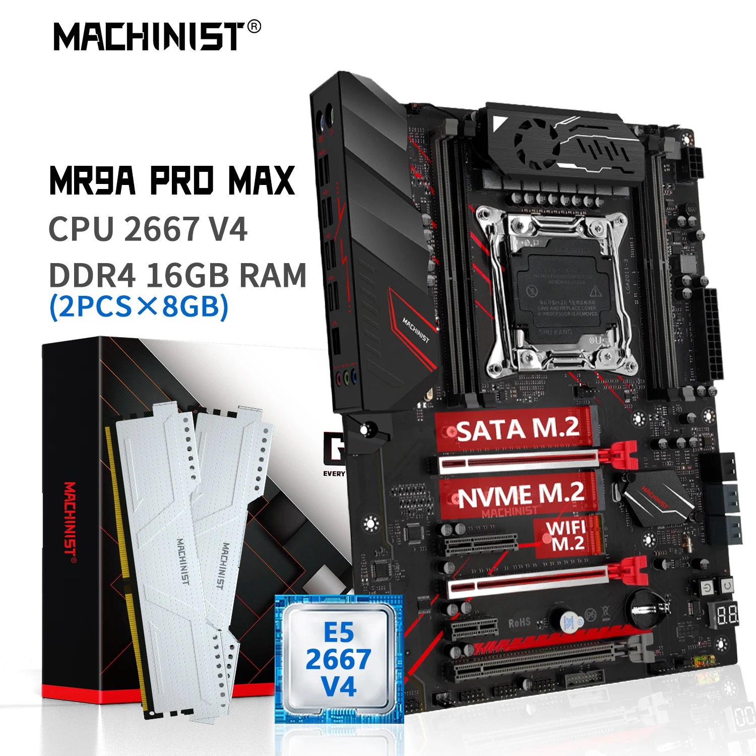 MACHINIST X99 Motherboard Combo Kit Xeon E5 2667 V4 LGA 2011-3 CPU Processor DDR4 16GB RAM 2666MHz Memory NVME M.2 Four Channel