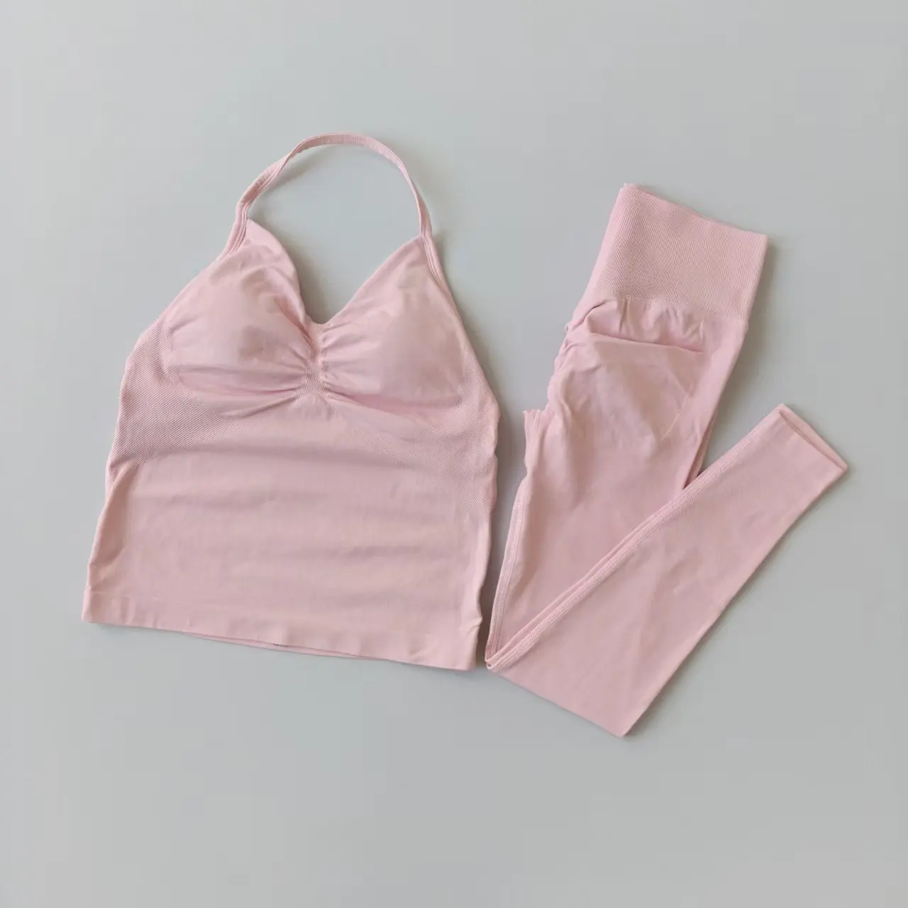 2-teiliges Sport-Set für Damen: Push-Up-Yogahose mit Rückenausschnitt, Fitness-BH, High-Waist-Leggings, nahtloses Set – Detail 5