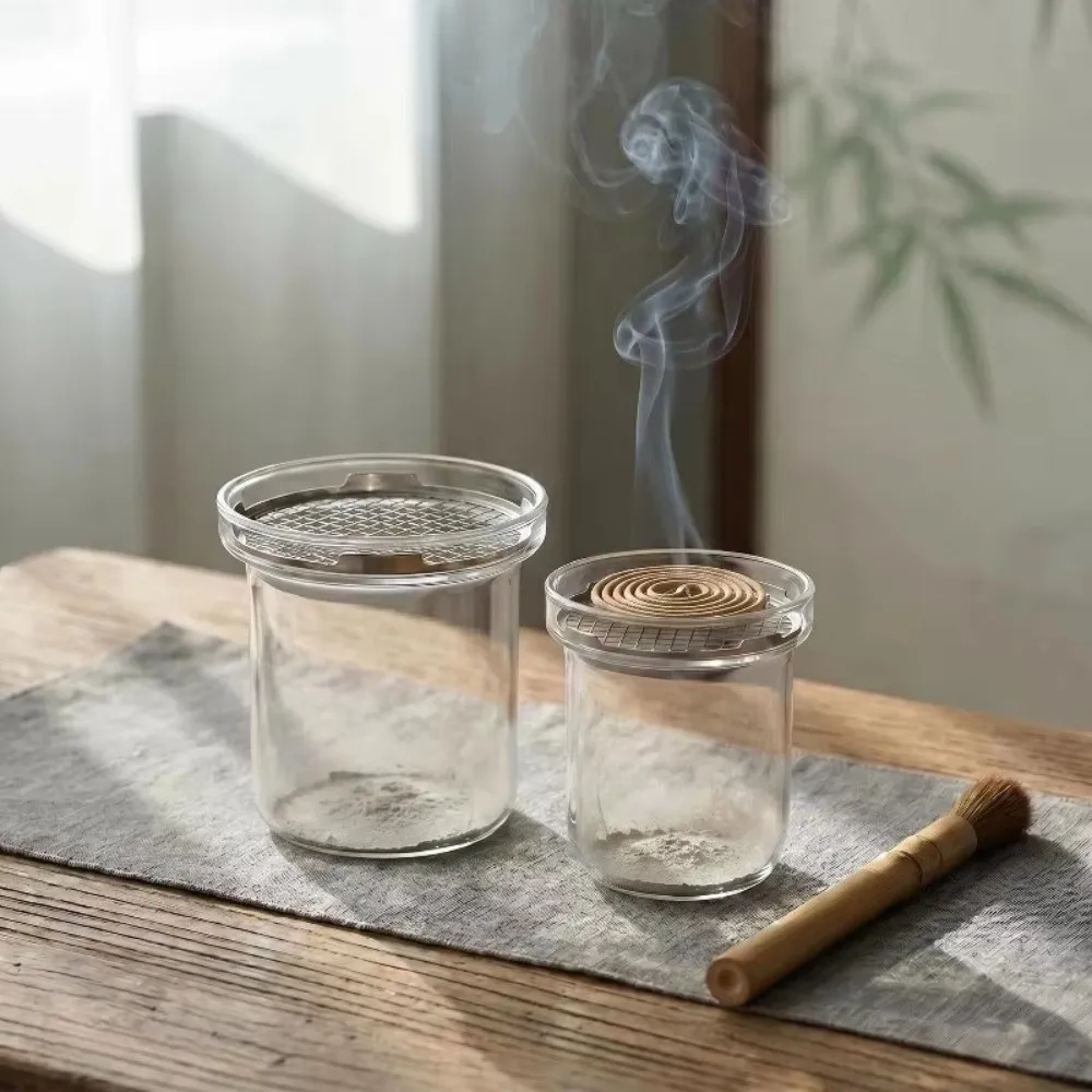 High-Temperature Resistant Incense Burner Glass Anti Dust Mosquito Coils Tray Metal Filter Screen Minimalist Aromatherapy Stove