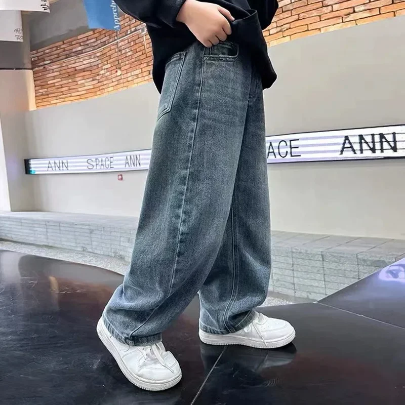 

Новые детские джинсовые брюки для мальчиков, хлопковые однотонные эластичные джинсы для младенцев Babyd Boyd, свободные универсальные брюки для молодых мальчиков-подростков