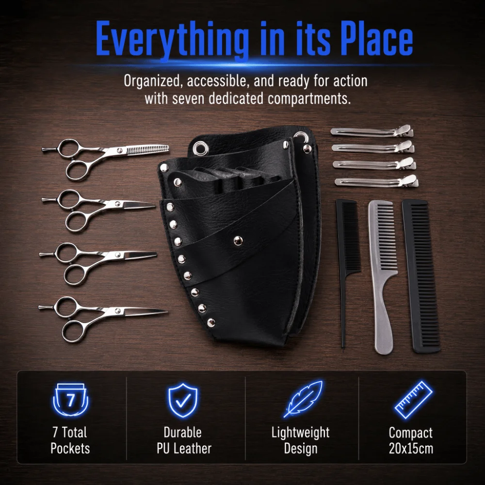 Waist Shoulder Belt Hair Shear Storage Bag Pocket Design Rivet Clips Scissor Pouch Durable Stitching Barber Scissor Holder