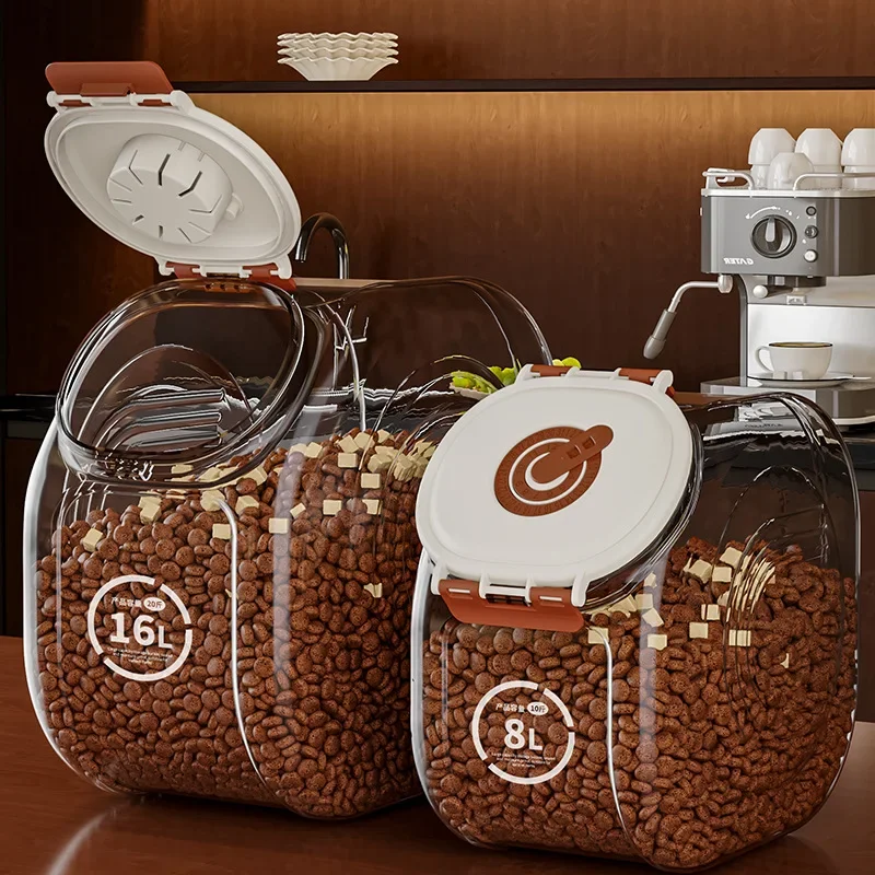 5/10 كجم سعة كبيرة حاوية تخزين طعام القطط الكلب محكم الغلق شفافة صندوق طعام القطط الجاف مع كوب مستلزمات الحيوانات الأليفة