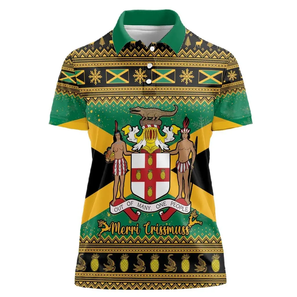Women Jamaica Polo T Shirt Number Back Print Short Sleeve Lapel Collar Football Fan Casual Streetwear Top Modern Popular