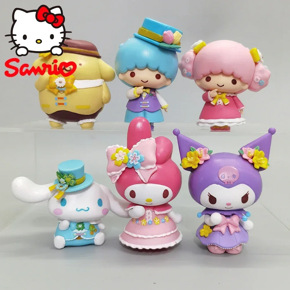 Hello Kitty 8Cm Figure Sanrio My Melody Anime Kawaii Cinnamoroll Kuromi Cat Action Collection Materials Gifts Toys For Children