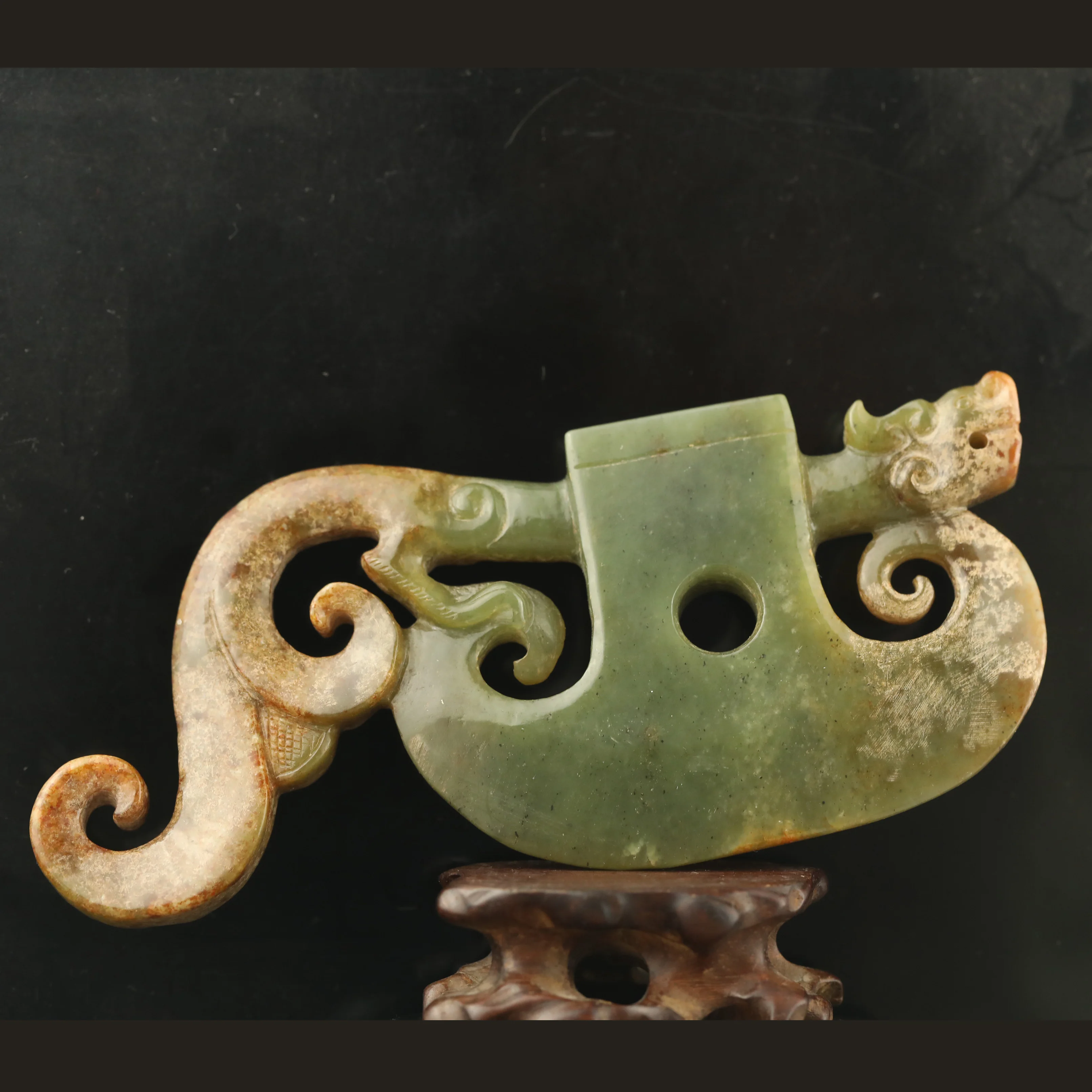 Old China Natural hetian Jade hand carved dragon loong axe sword pendant d7