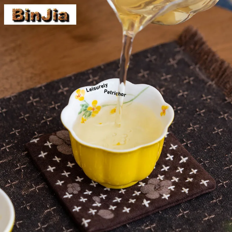 60 مللي رسمت باليد الاغتصاب زهرة فنجان الشاي وعاء الشاي التقليدي لطيف كوب الشاي تذوق كوب شخصي Jianzhan ماستر أكواب خدمات الشاي #2