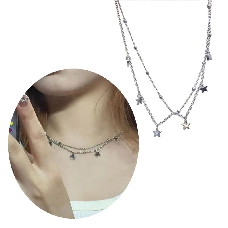 Star Beaded Strand Necklace Star Pendant Choker Fashion Accessory Neck Jewelry