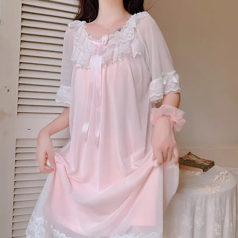 Woman Robe Nightgown  Long Sleepwear Vintage Elegant Homewear Ladies Long Dress Full Length Nighties