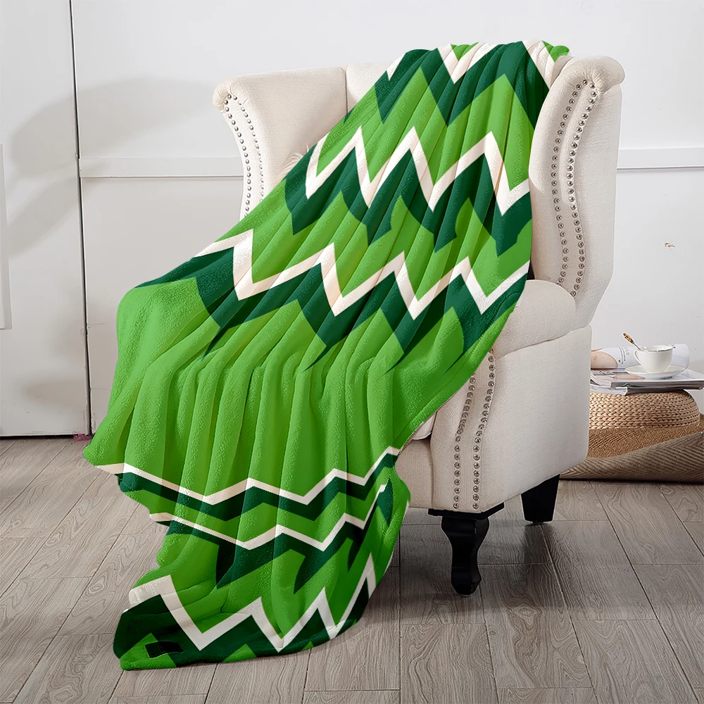 Green Chevron Stripes Warm Flannel Fleece Blanket Thick Soft Cozy Throw Blanket for Winter Bed Couch Plush Bedspread
