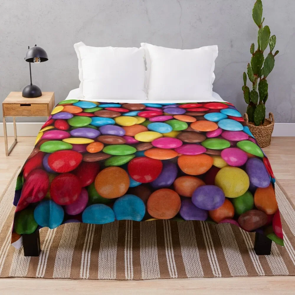 

Colorful Candy Texture M&Ms Skittles Rainbow Small Round Bite Candies Throw Blanket Warm Napping Blanket for Office Couch Bed