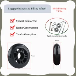 75-26 sostituzione della ruota dei bagagli parti della ruota universali Mute Trolley valigia da viaggio ruota in gomma accessori per ruote di riparazione del piede