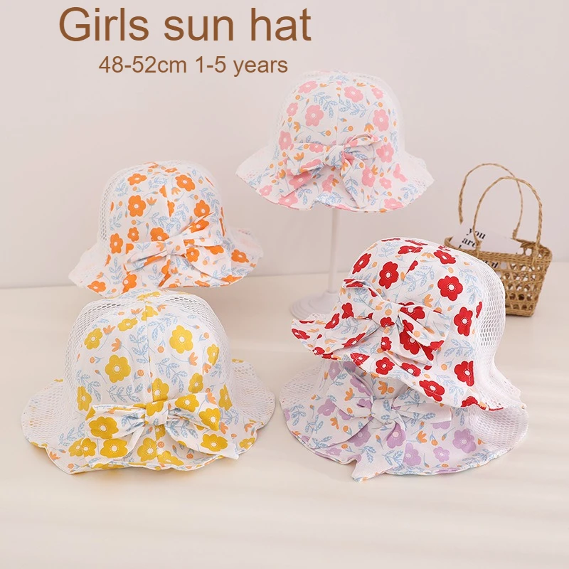 Mädchen-Sonnenhut, 48–52 cm, 1–5 Jahre, für Kleinkinder, Sommer, dünn, Prinzessin, Blumenmuster, Sonnenschutz, Mädchenhüte, Kinder-Eimerhut, Kinder-Blumenmützen