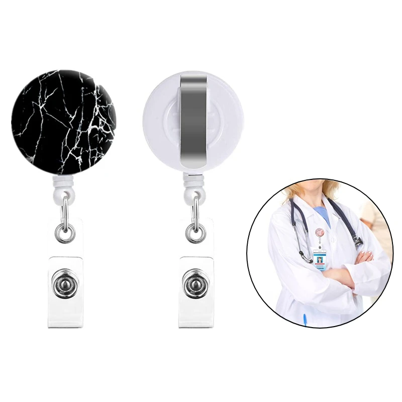 

Мраморная катушка для бейджа для держателя удостоверения личности, чехол для разрешения на работу, зажим для идентификационной бирки выставки, выдвижная длина, катушки для бейджей с защитой от потери