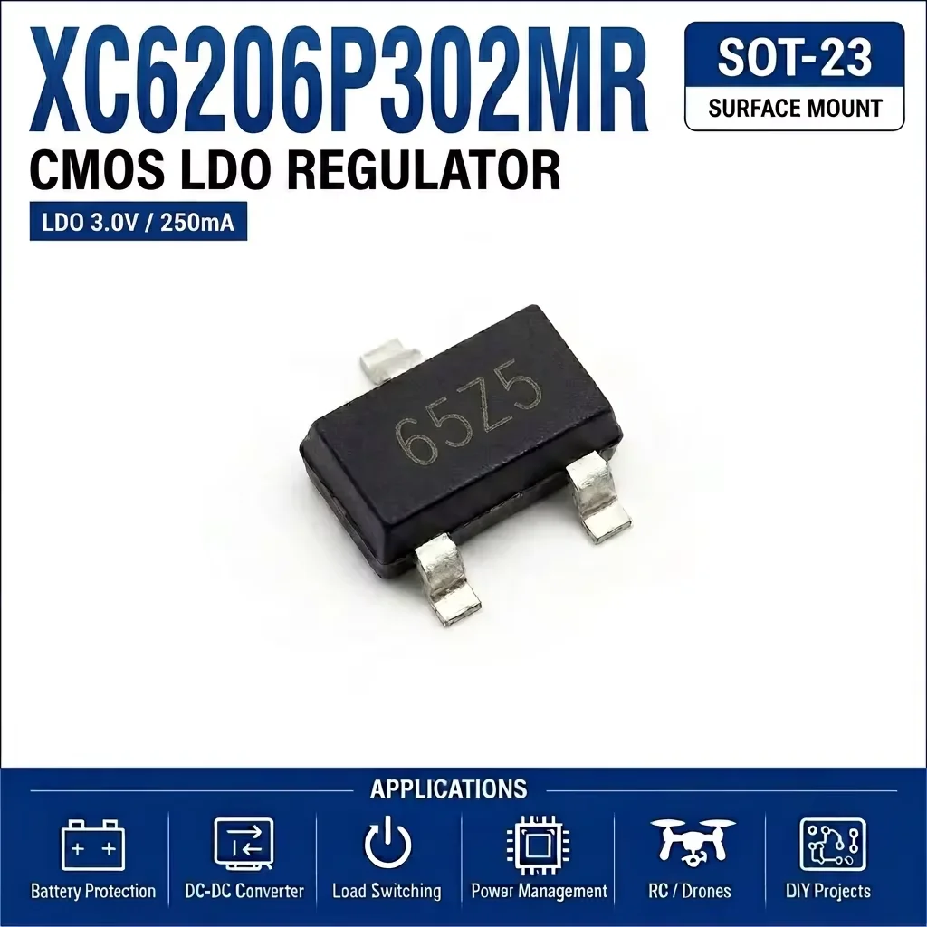 (100 pcs) XC6206P302MR SOT-23 (Marking 65Z5) - LDO Voltage Regulator 3.0V 300mA