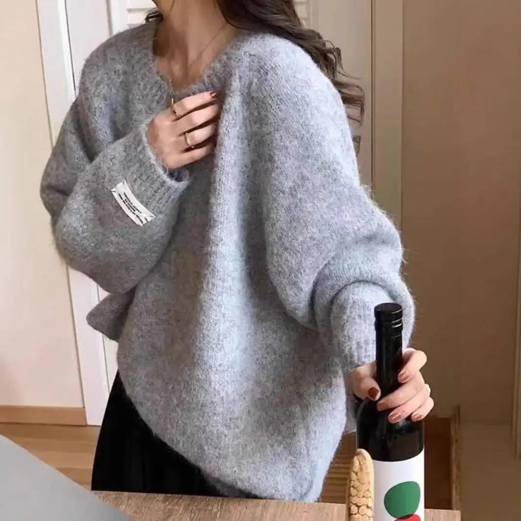 

Women's Knitting Sweater 2026 Spring Plus Size Loose Crew Neck Sweater Long Sleeve Soft Floral Wool Knit Top