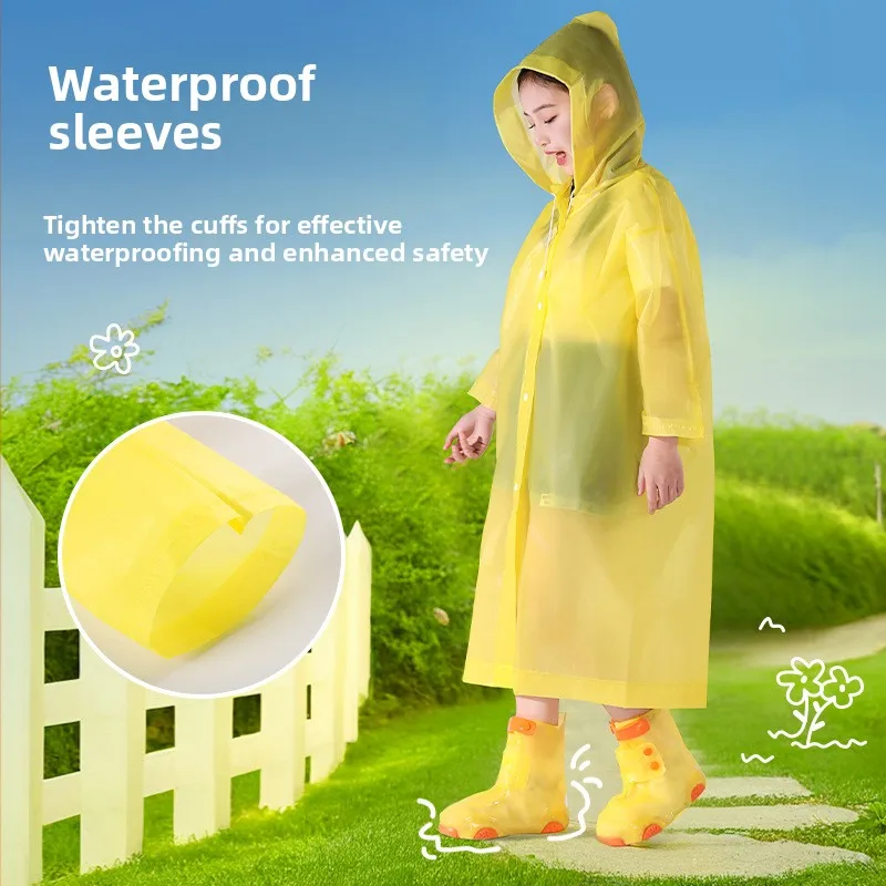 Kids Disposable EVA Long Raincoat, Thick Full‑Body Portable One‑Piece Poncho Student School Hiking Heavy Rain