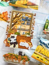 Lovely Cat Autumn Pictorial Special Oil PET Washi Tapes Craft Supplies DIY Scrapbooking Card Making Decor Plan Sticker