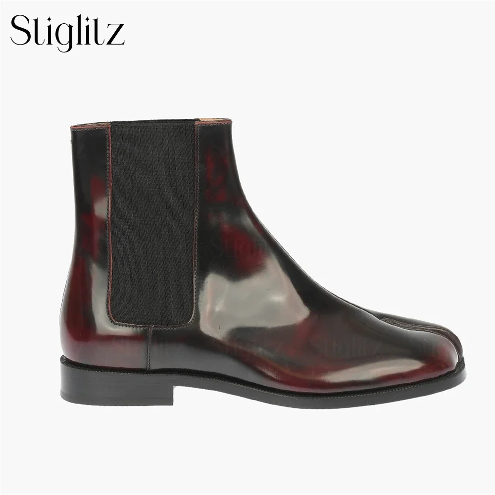 Amber Tabi Stretch Chelsea Boots Novelty Style Black Leather Split Toe Boots Elegant Designer Handmade Dress Shoes Boots for Men