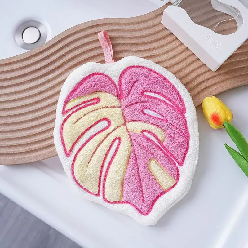 Plant Leaf Design Hand Towel Cute Thick Creative Kitchen Bathroom Decorative Hanging Towels for Home Dress Accessories